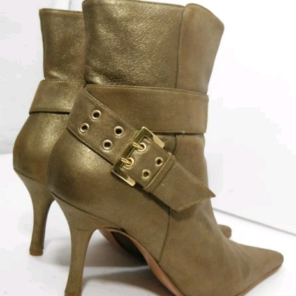 MARE Size 41 Bronze Leather Pointed Toe Boot Heels